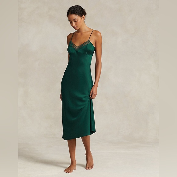 Polo Ralph Lauren Dresses & Skirts - NWT Polo Ralph Lauren Lace-trim Silk Slip Dress in Green